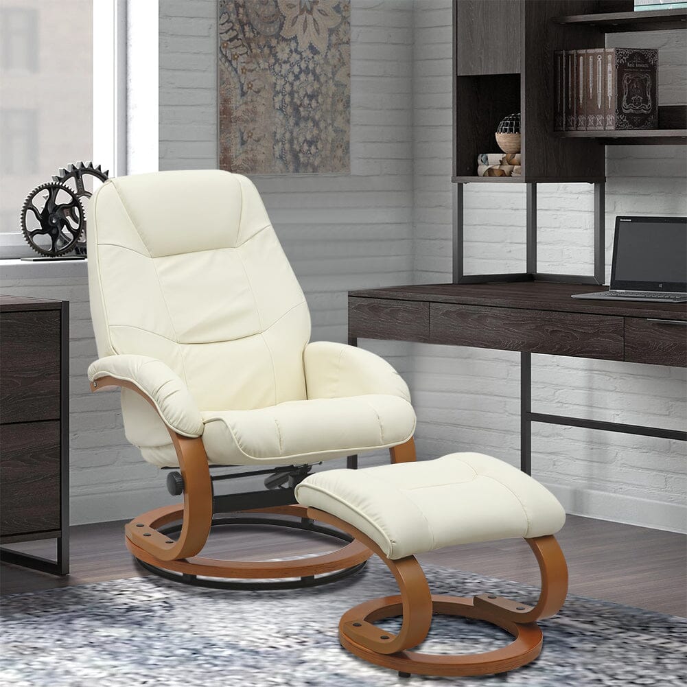 Leather Recliner Armchair with Footstool PU High Back - House Comfort