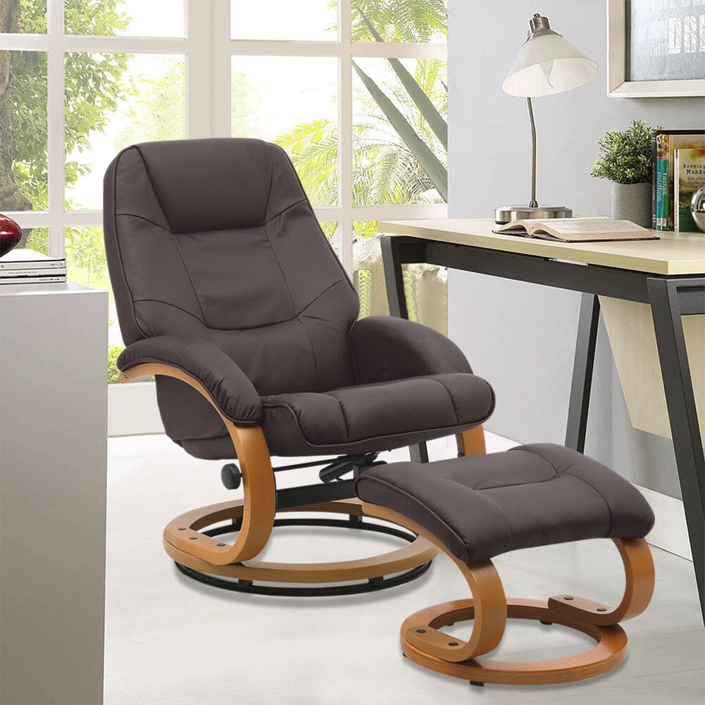 Leather Recliner Armchair with Footstool PU High Back - House Comfort