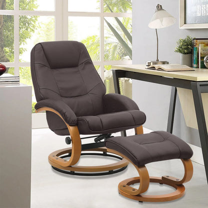 Leather Recliner Armchair with Footstool PU High Back - House Comfort