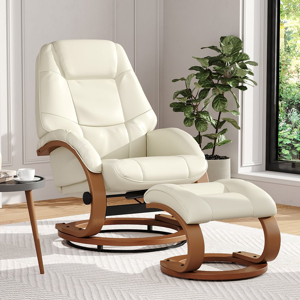 Leather Recliner Armchair with Footstool PU High Back - House Comfort