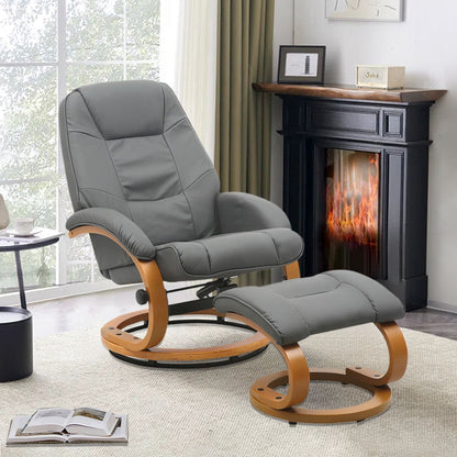 Leather Recliner Armchair with Footstool PU High Back - House Comfort