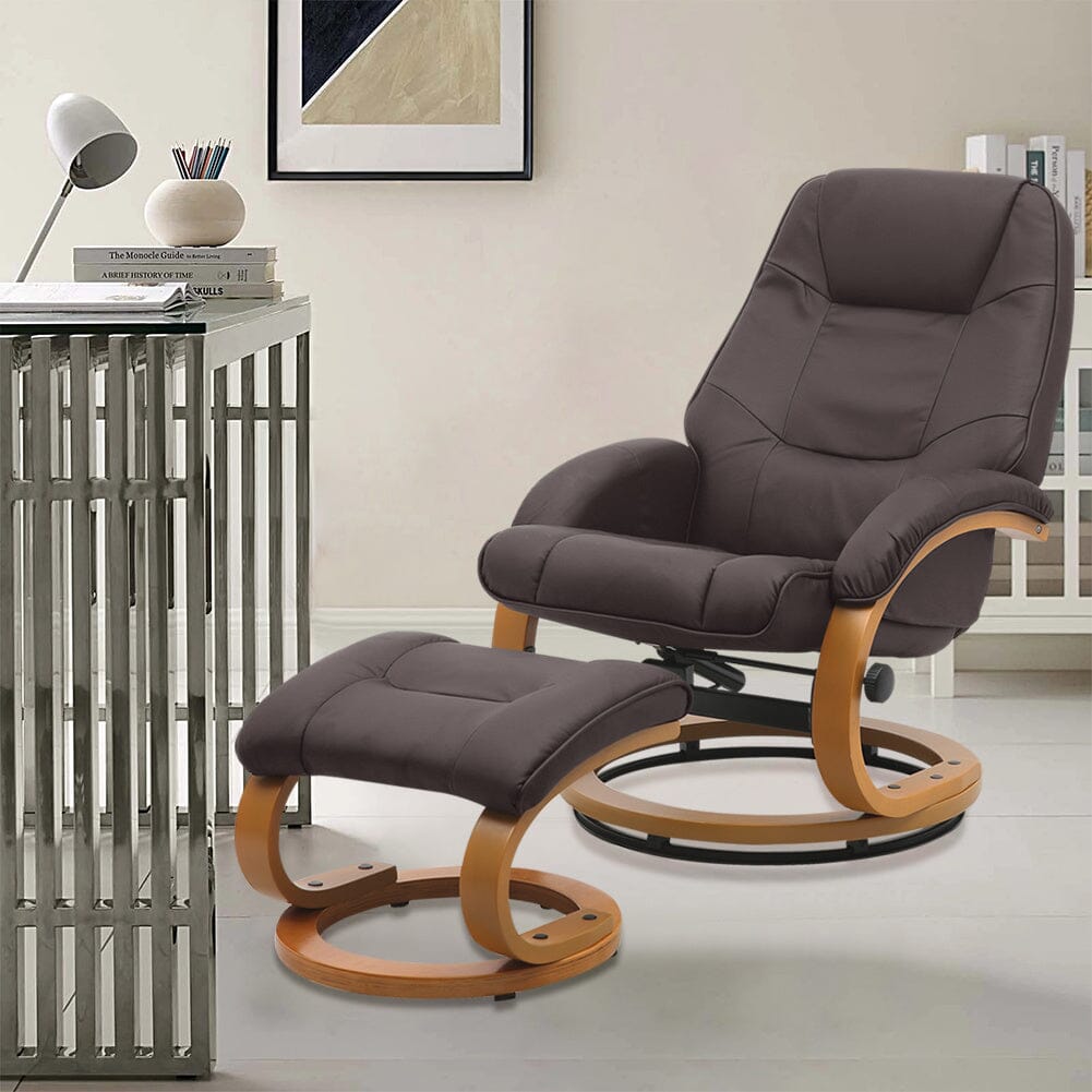 Leather Recliner Armchair with Footstool PU High Back - House Comfort