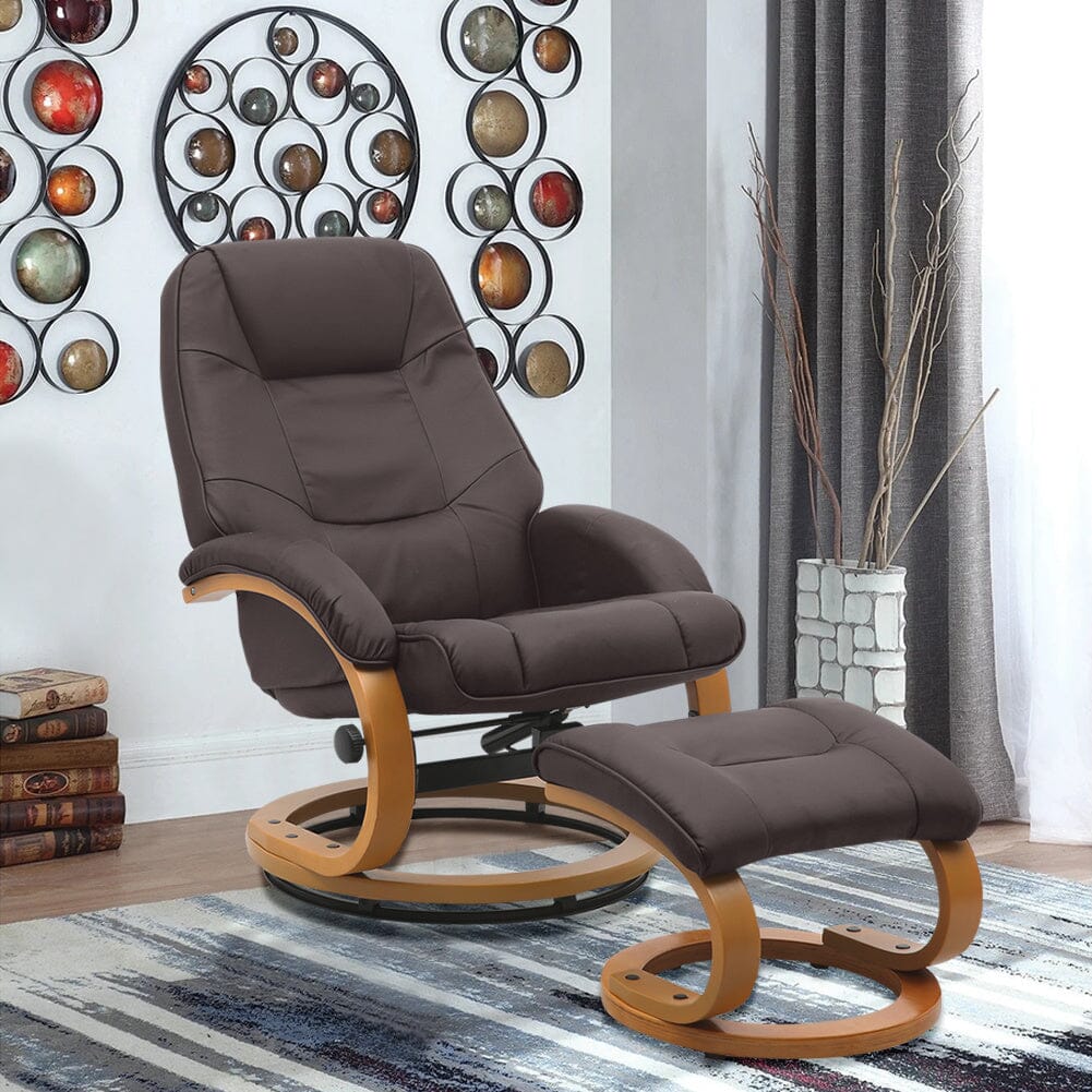 Leather Recliner Armchair with Footstool PU High Back - House Comfort