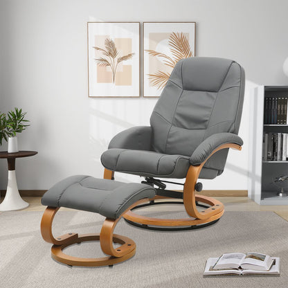 Leather Recliner Armchair with Footstool PU High Back - House Comfort