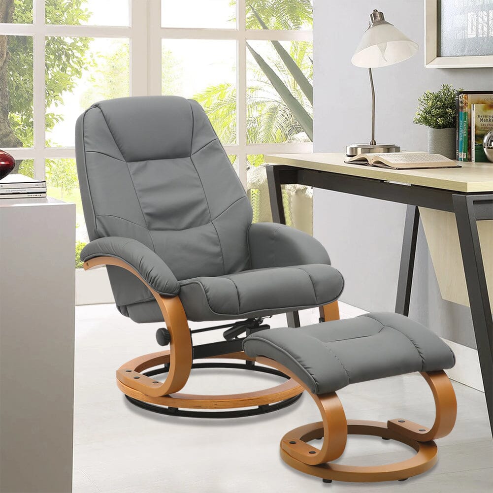 Leather Recliner Armchair with Footstool PU High Back - House Comfort