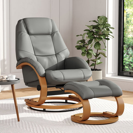 Leather Recliner Armchair with Footstool PU High Back - House Comfort