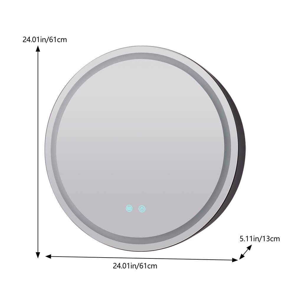 LED Dimmable Wall - Mounted Anti - fog Round Mirror Cabinet Bathroom Storage Decor - House Comfort
