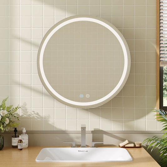 LED Dimmable Wall - Mounted Anti - fog Round Mirror Cabinet Bathroom Storage Decor - House Comfort