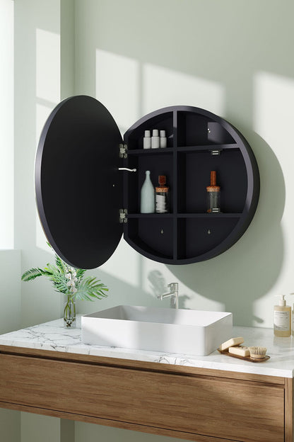LED Dimmable Wall - Mounted Anti - fog Round Mirror Cabinet Bathroom Storage Decor - House Comfort