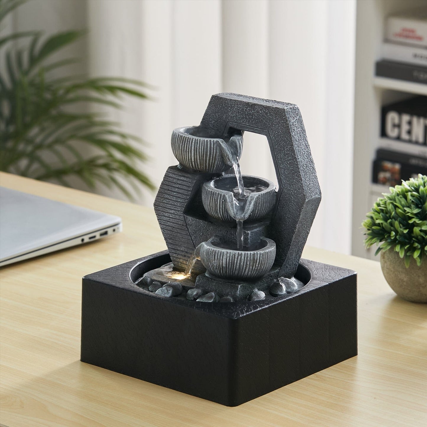 LED Light Cascade Tabletop Fountain Relaxing Water Feature for Relaxation and Meditation Soothing Waterfall Design - House Comfort