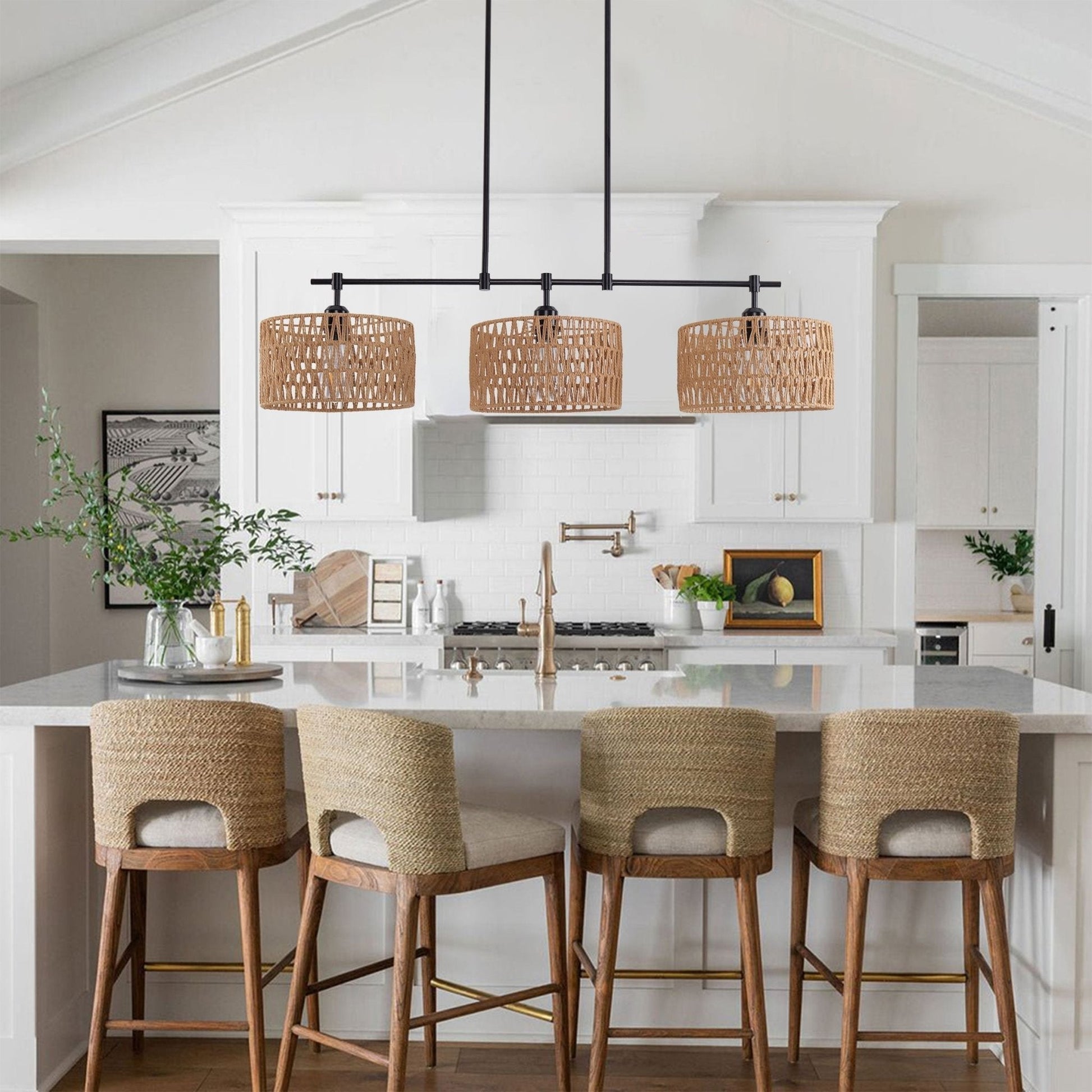 Lightsin 3 - Shade Handwoven Pendant Light – Eco - Friendly Rustic Ceiling Lighting for Kitchen Islands & Dining Areas - House Comfort