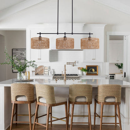 Lightsin 3 - Shade Handwoven Pendant Light – Eco - Friendly Rustic Ceiling Lighting for Kitchen Islands & Dining Areas - House Comfort