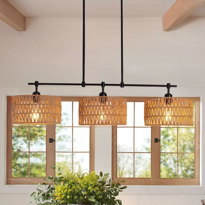 Lightsin 3 - Shade Handwoven Pendant Light – Eco - Friendly Rustic Ceiling Lighting for Kitchen Islands & Dining Areas - House Comfort