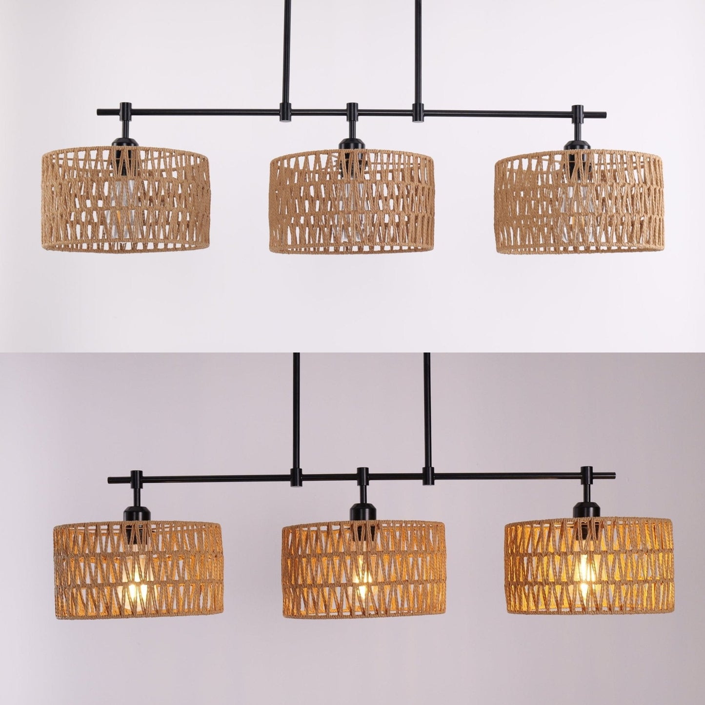Lightsin 3 - Shade Handwoven Pendant Light – Eco - Friendly Rustic Ceiling Lighting for Kitchen Islands & Dining Areas - House Comfort