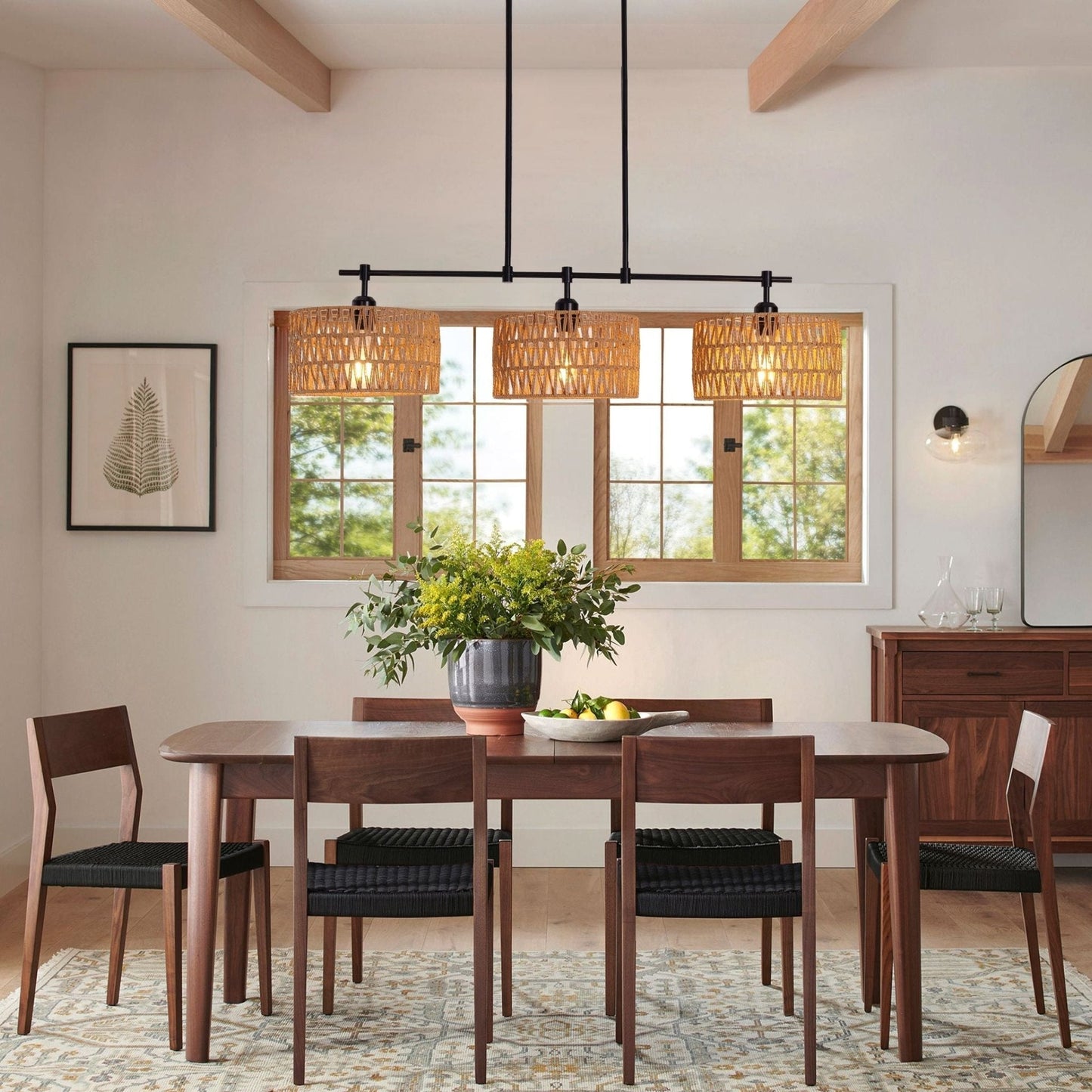 Lightsin 3 - Shade Handwoven Pendant Light – Eco - Friendly Rustic Ceiling Lighting for Kitchen Islands & Dining Areas - House Comfort