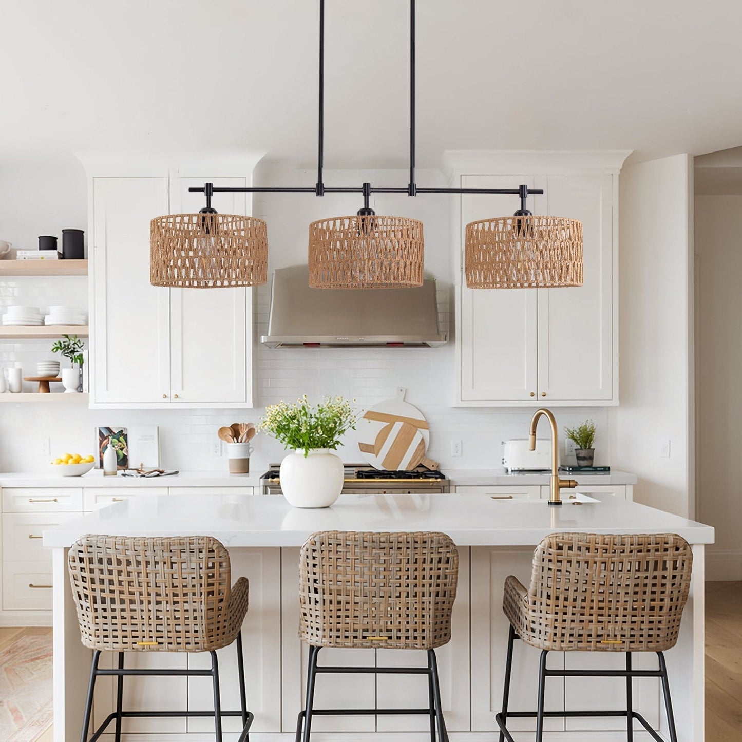 Lightsin 3 - Shade Handwoven Pendant Light – Eco - Friendly Rustic Ceiling Lighting for Kitchen Islands & Dining Areas - House Comfort