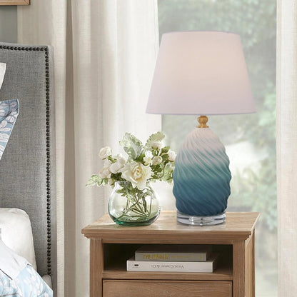 Lightsin 3D Blue Green White Gradient Threaded Ceramic Table Lamp with Fabric Shade - House Comfort