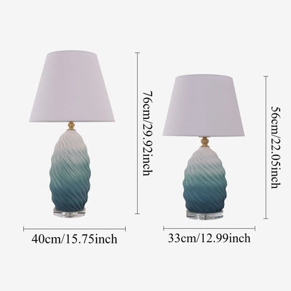 Lightsin 3D Blue Green White Gradient Threaded Ceramic Table Lamp with Fabric Shade - House Comfort
