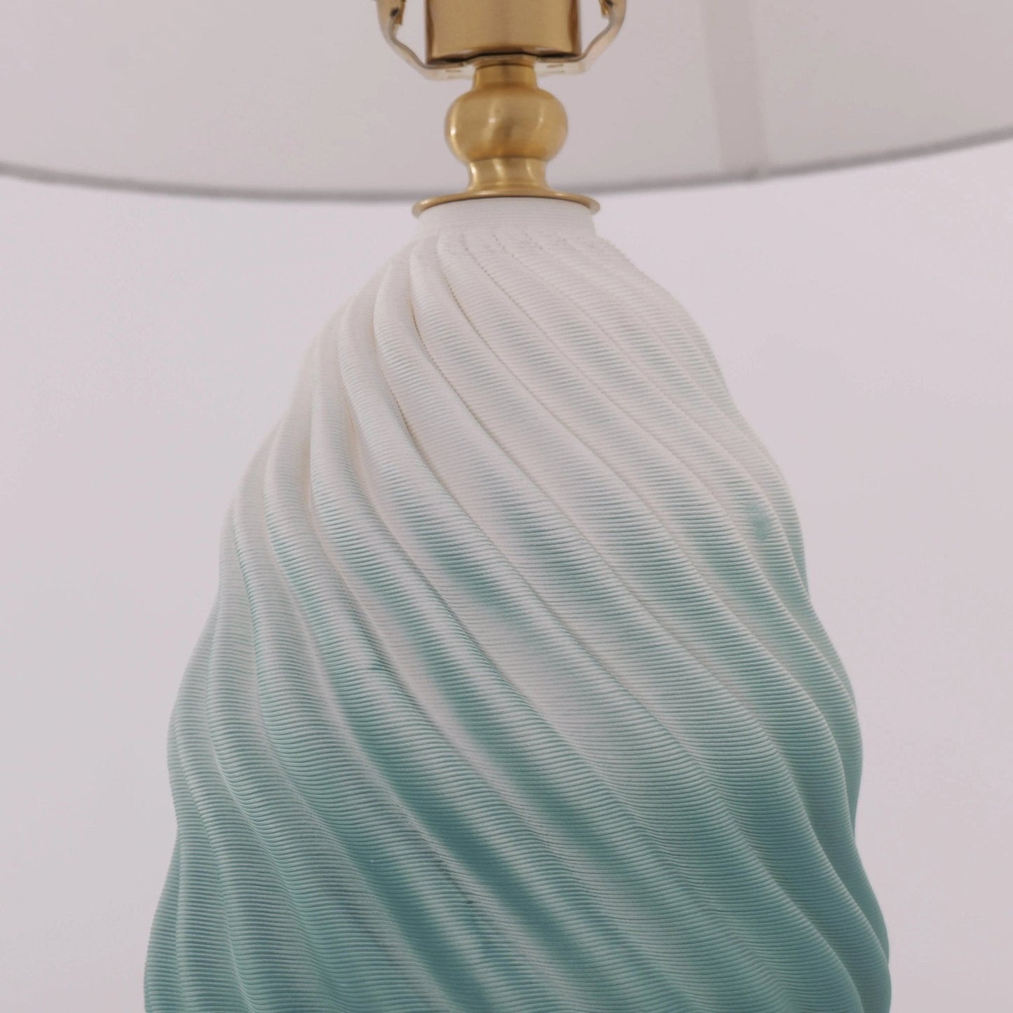 Lightsin 3D Blue Green White Gradient Threaded Ceramic Table Lamp with Fabric Shade - House Comfort