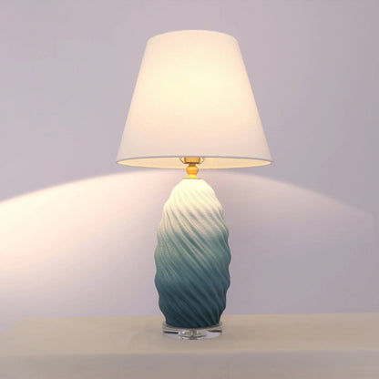 Lightsin 3D Blue Green White Gradient Threaded Ceramic Table Lamp with Fabric Shade - House Comfort