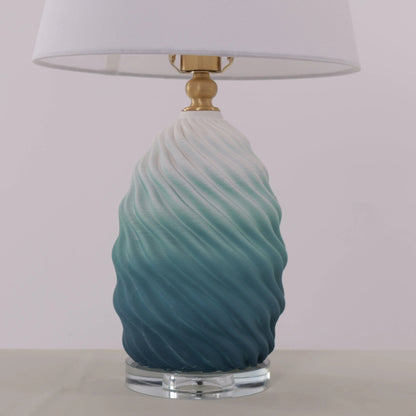 Lightsin 3D Blue Green White Gradient Threaded Ceramic Table Lamp with Fabric Shade - House Comfort