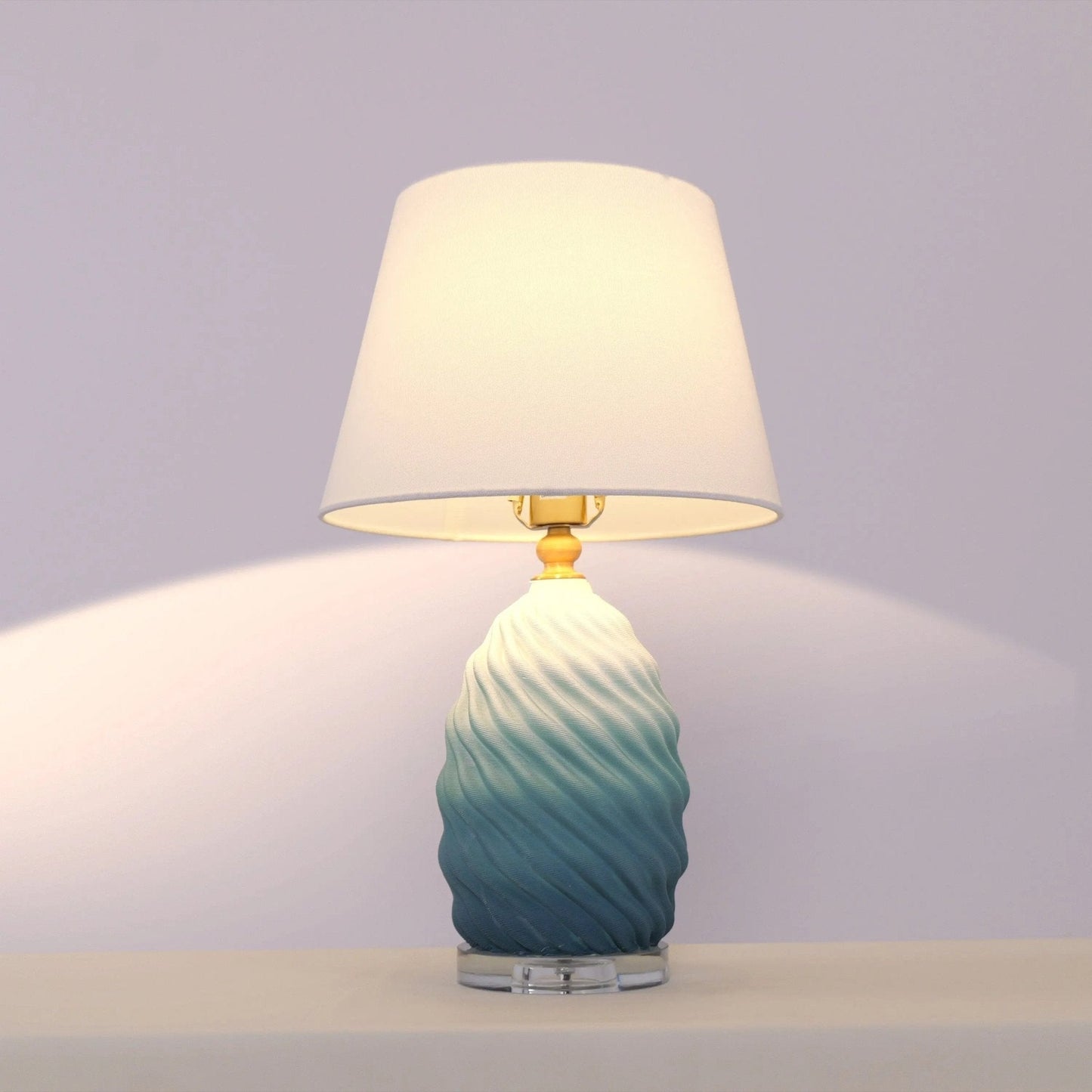 Lightsin 3D Blue Green White Gradient Threaded Ceramic Table Lamp with Fabric Shade - House Comfort