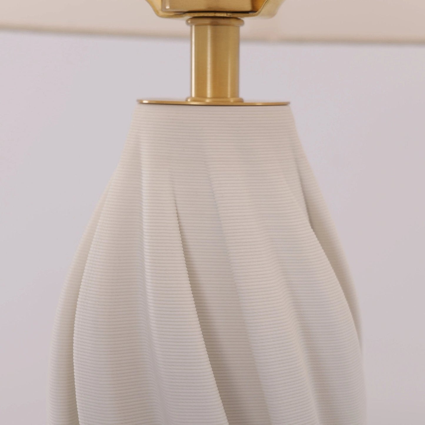 Lightsin 3D Pure White Ceramic Spiral Vase Table Lamp with Fabric Shade - House Comfort