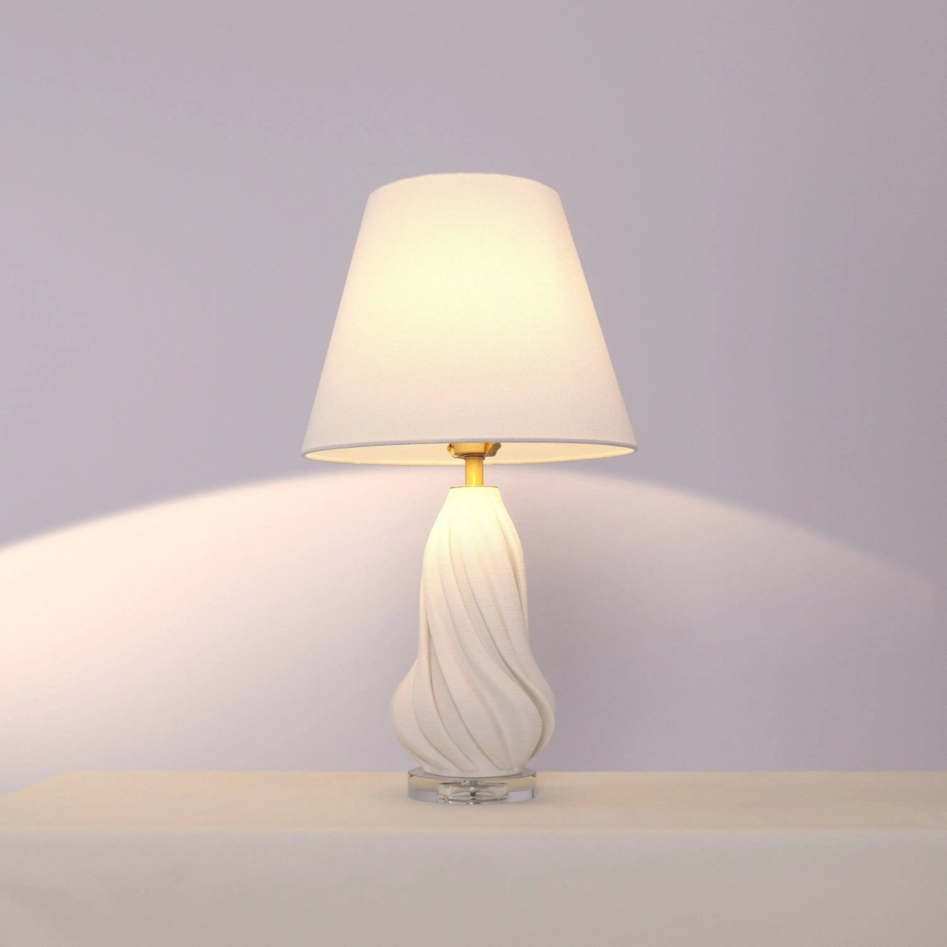 Lightsin 3D Pure White Ceramic Spiral Vase Table Lamp with Fabric Shade - House Comfort