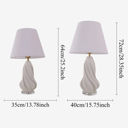 Lightsin 3D Pure White Ceramic Spiral Vase Table Lamp with Fabric Shade - House Comfort