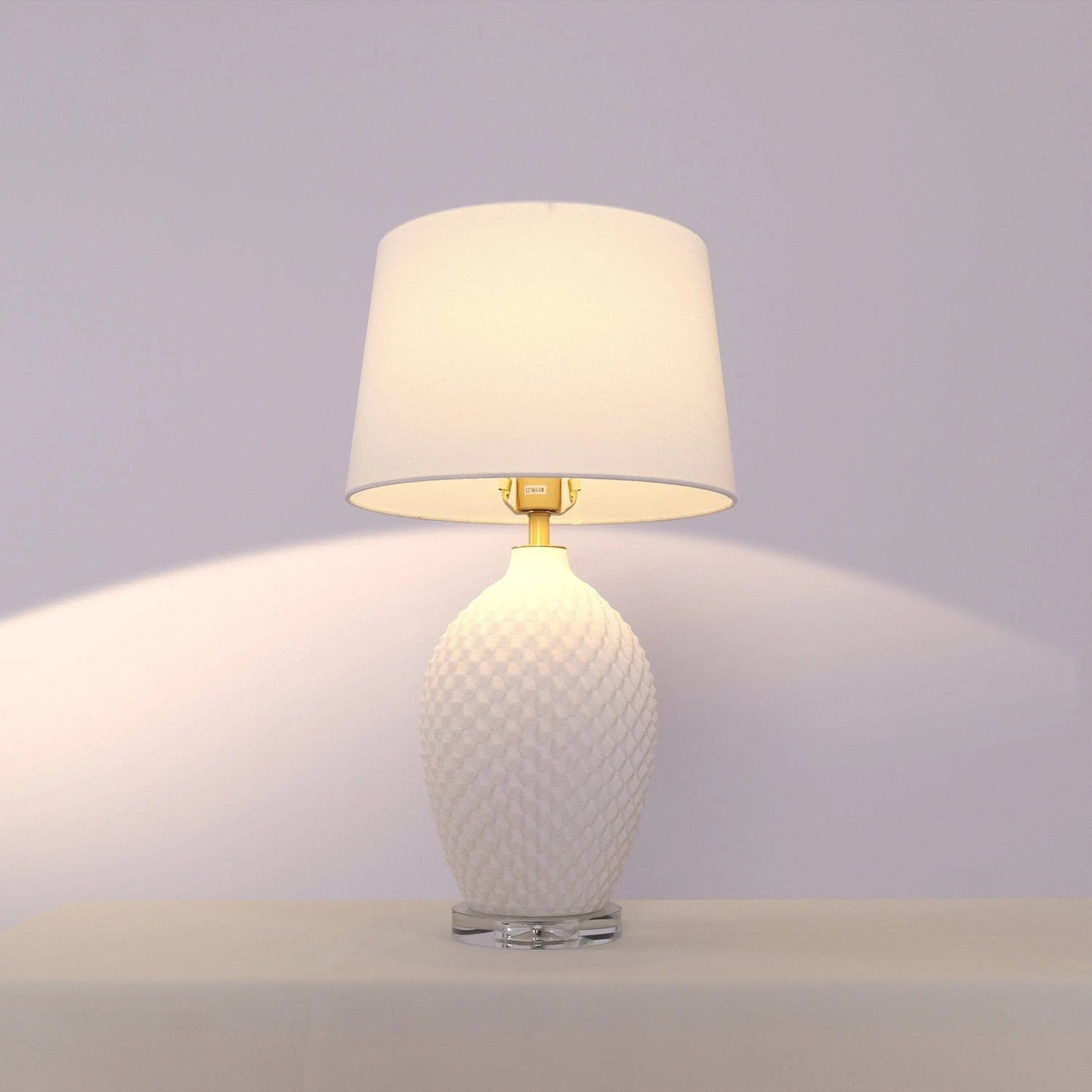 Lightsin 3D Pure White Diamond Embossed Relief Pattern Ceramic Table Lamp - House Comfort