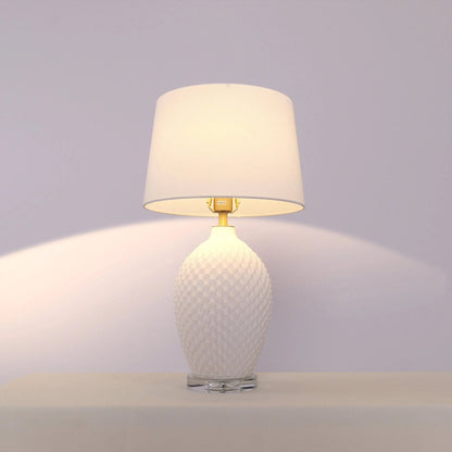 Lightsin 3D Pure White Diamond Embossed Relief Pattern Ceramic Table Lamp - House Comfort