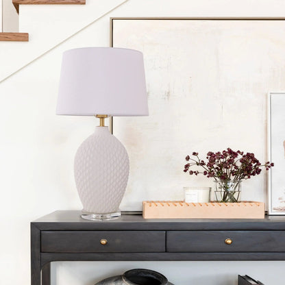 Lightsin 3D Pure White Diamond Embossed Relief Pattern Ceramic Table Lamp - House Comfort