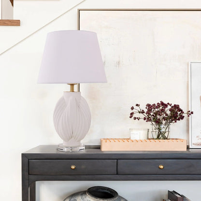 Lightsin 3D Pure White Pod Threaded Ceramic Table Lamp with Fabric Shade - House Comfort