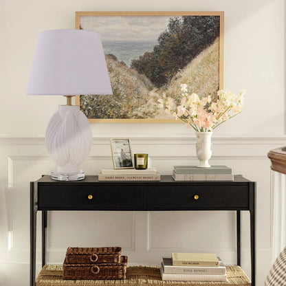 Lightsin 3D Pure White Pod Threaded Ceramic Table Lamp with Fabric Shade - House Comfort