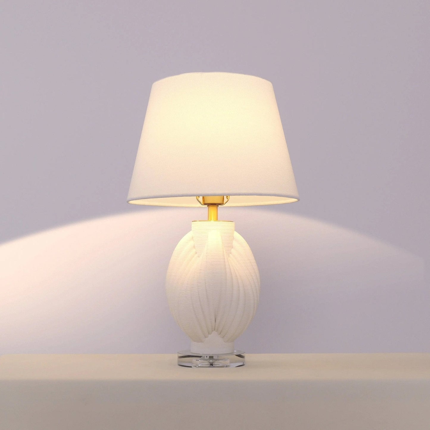 Lightsin 3D Pure White Pod Threaded Ceramic Table Lamp with Fabric Shade - House Comfort