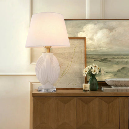 Lightsin 3D Pure White Pod Threaded Ceramic Table Lamp with Fabric Shade - House Comfort