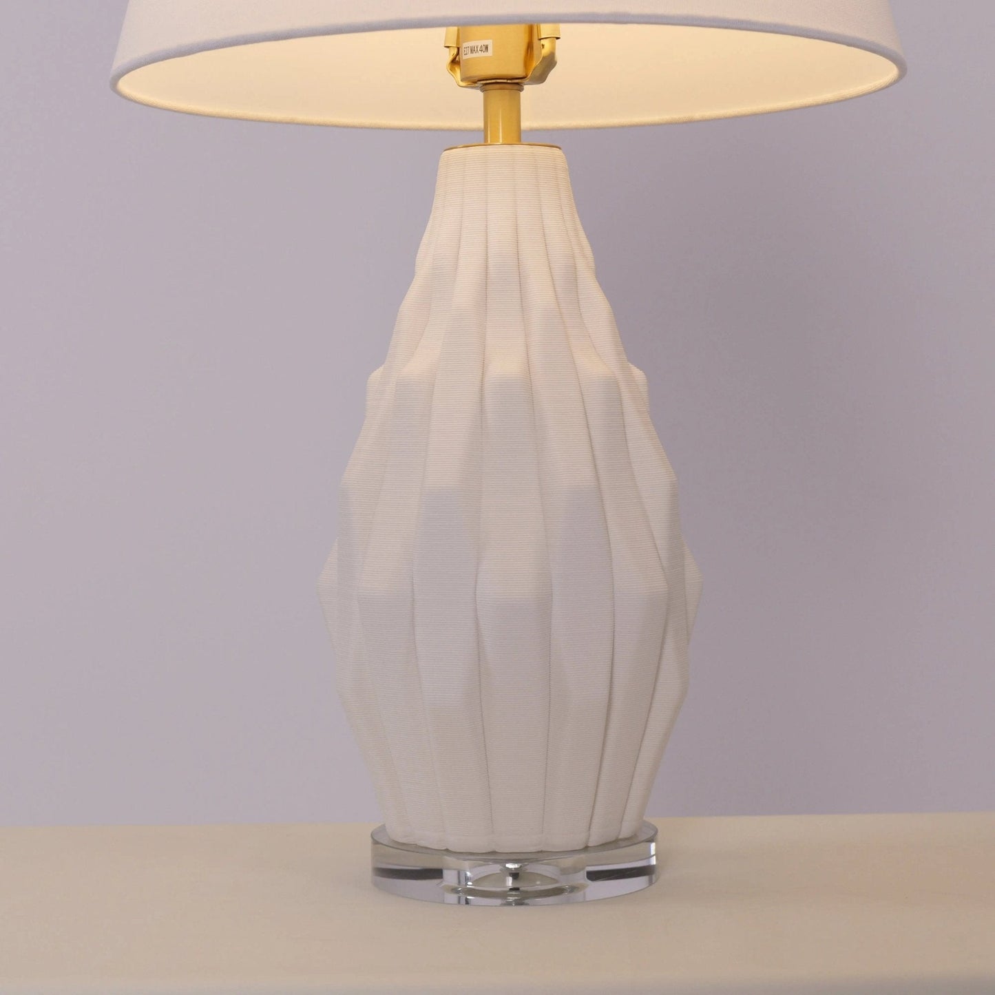 Lightsin 3D Pure White Polygonal Textured Ceramic Table Lamp with Fabric Shade - House Comfort