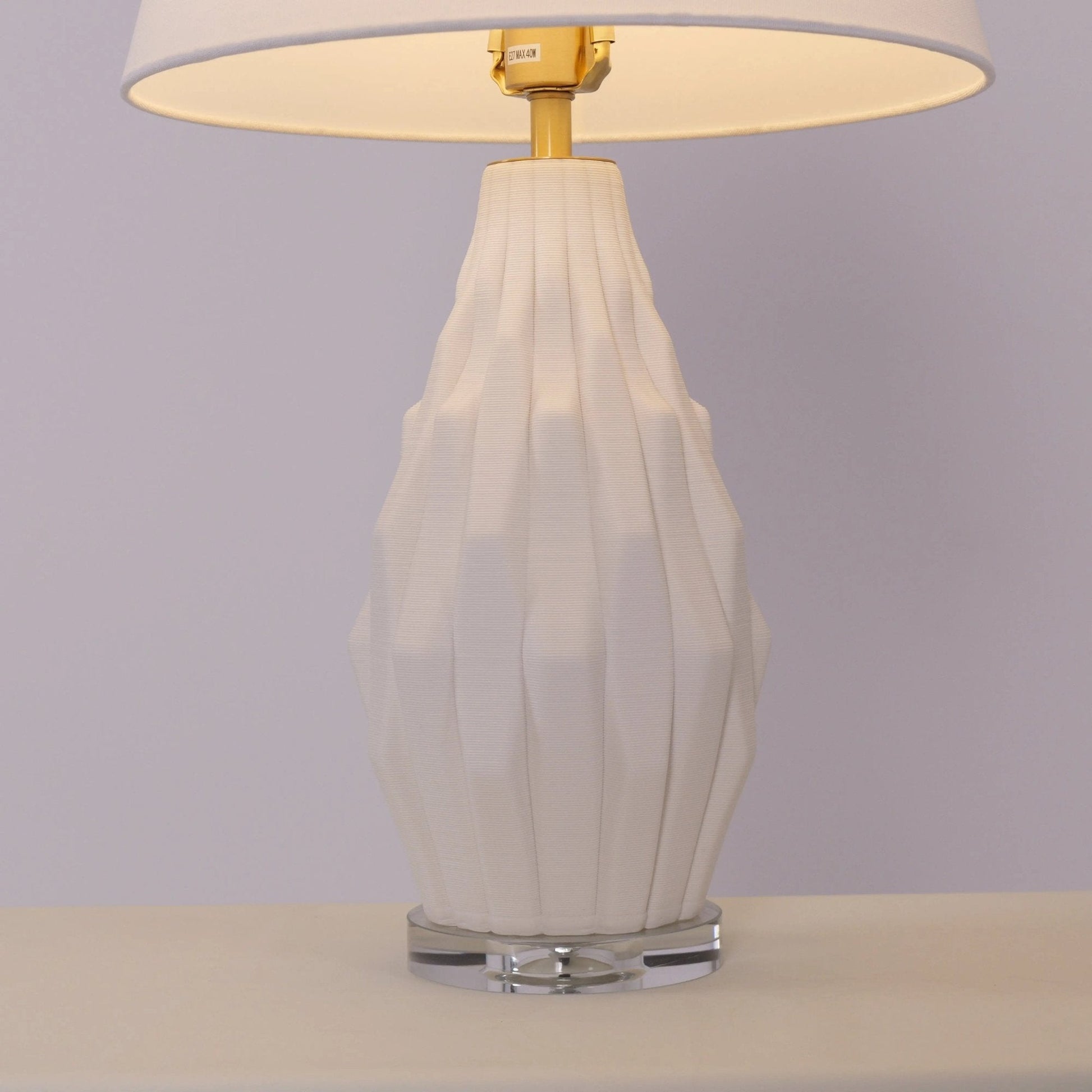 Lightsin 3D Pure White Polygonal Textured Ceramic Table Lamp with Fabric Shade - House Comfort