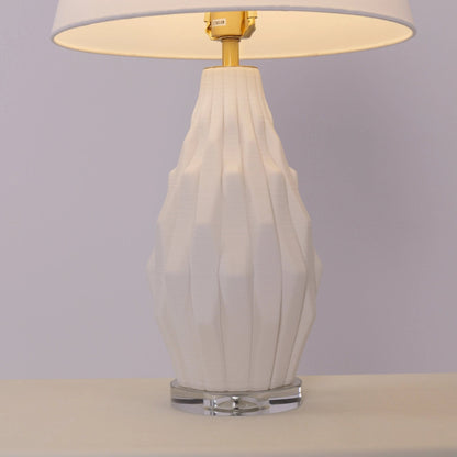 Lightsin 3D Pure White Polygonal Textured Ceramic Table Lamp with Fabric Shade - House Comfort