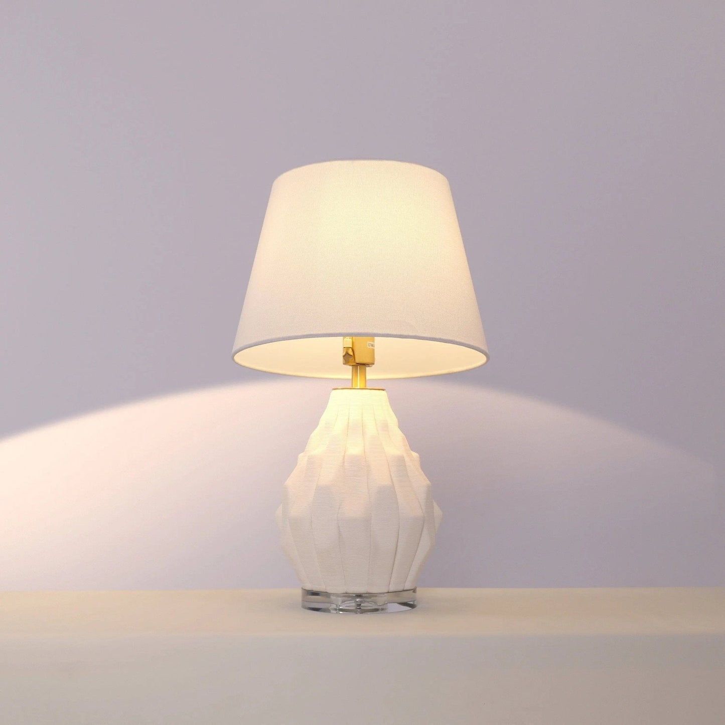 Lightsin 3D Pure White Polygonal Textured Ceramic Table Lamp with Fabric Shade - House Comfort