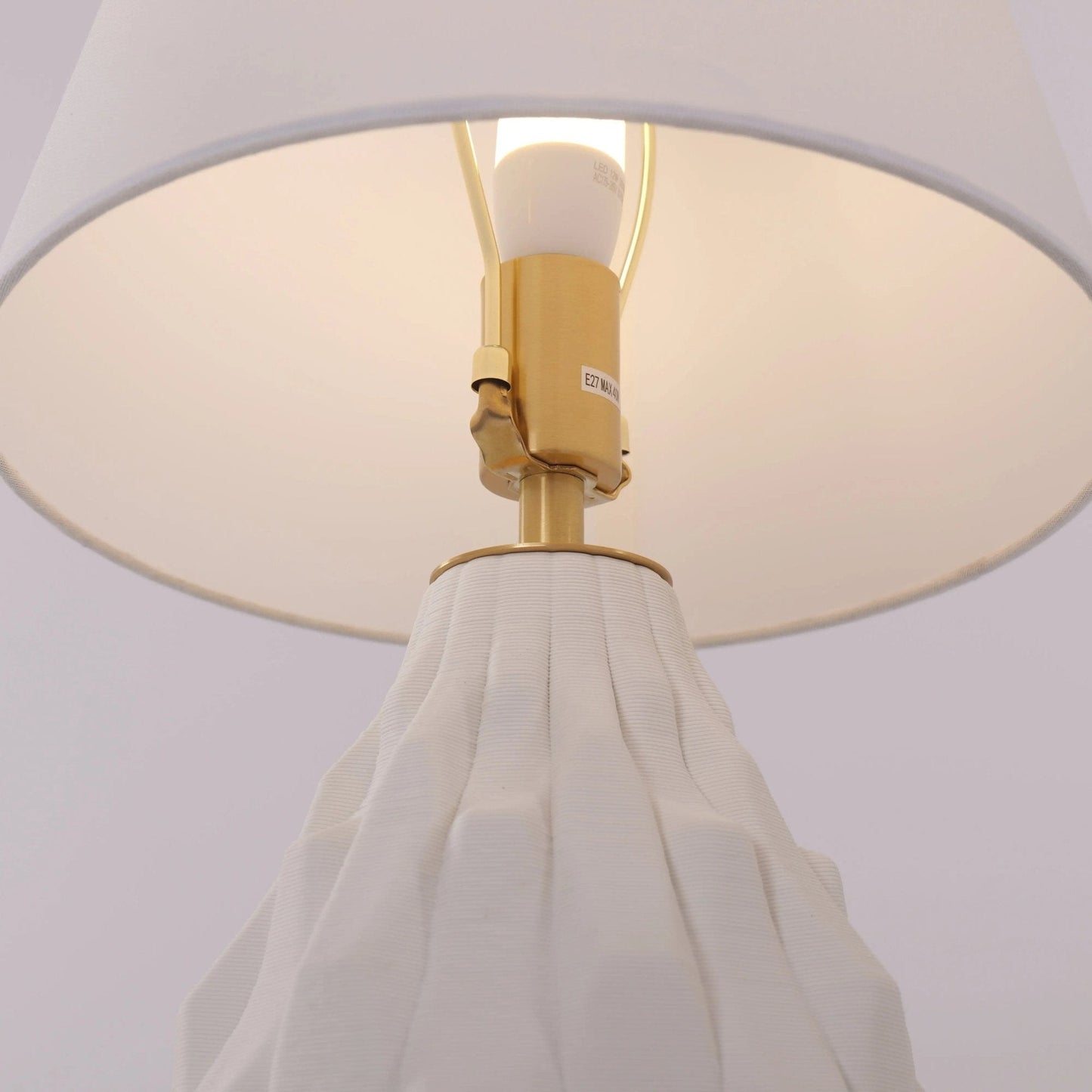 Lightsin 3D Pure White Polygonal Textured Ceramic Table Lamp with Fabric Shade - House Comfort