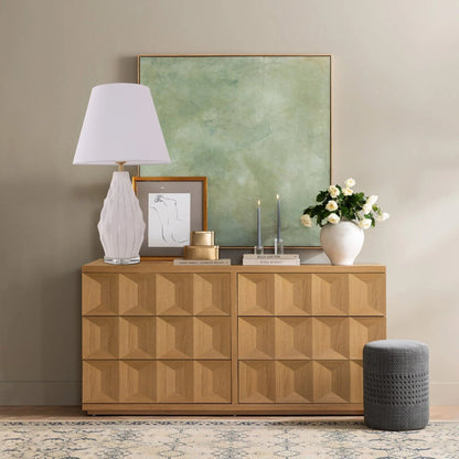 Lightsin 3D Pure White Polygonal Textured Ceramic Table Lamp with Fabric Shade - House Comfort