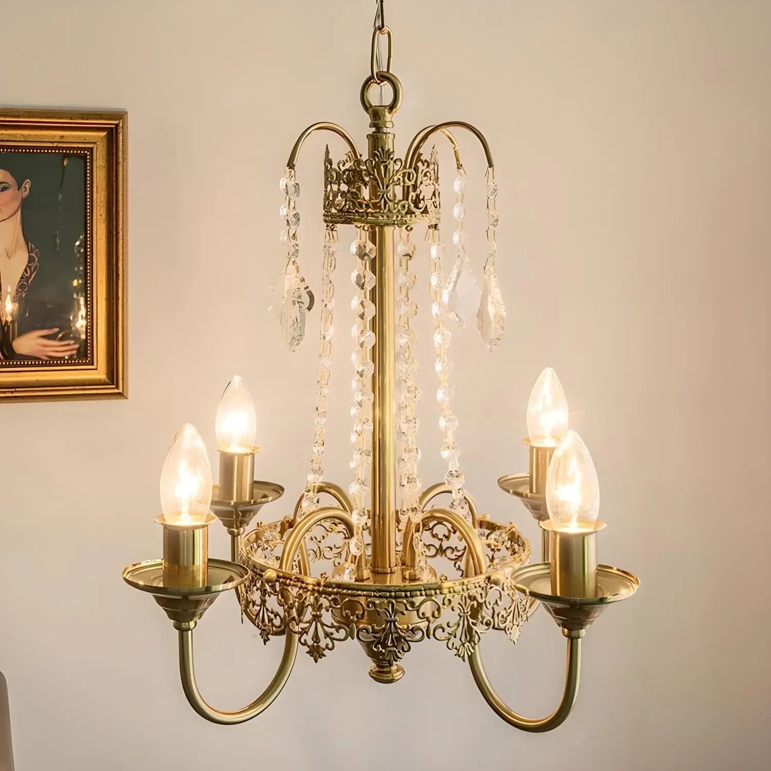 Lightsin 4 - Lights Candle Shape Pendant Light Fixtures with Transparent Crystal - House Comfort