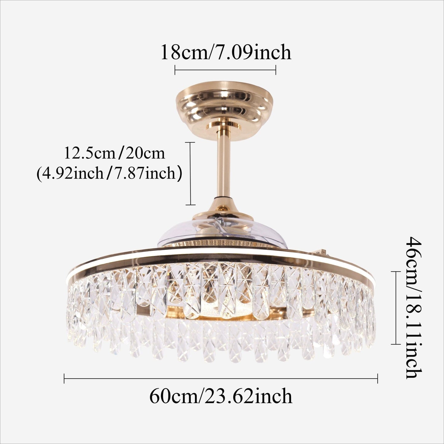 Lightsin 60cm Modern Gold Crystal Ceiling Fan with Light - House Comfort