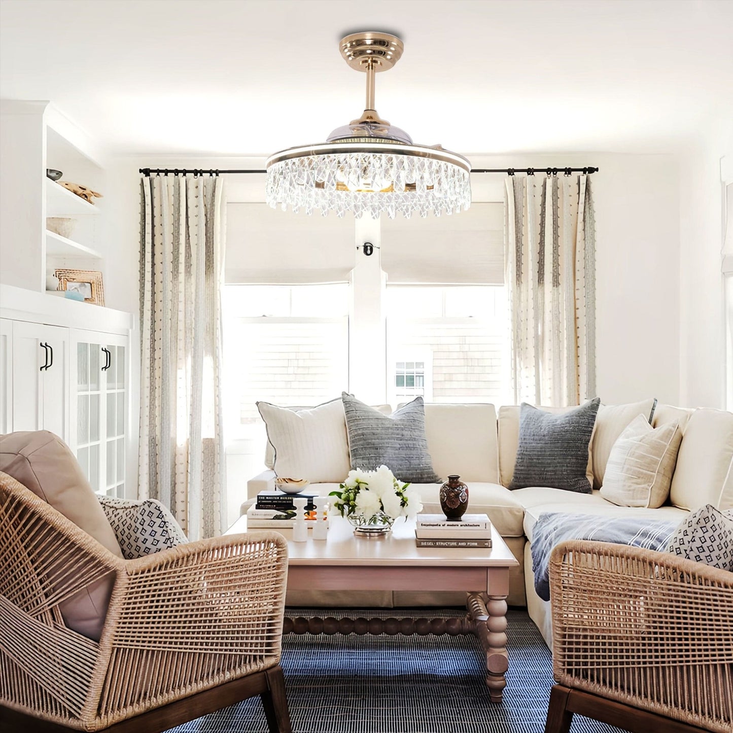 Lightsin 60cm Modern Gold Crystal Ceiling Fan with Light - House Comfort