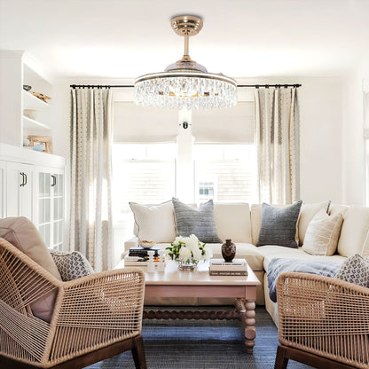 Lightsin 60cm Modern Gold Crystal Ceiling Fan with Light - House Comfort