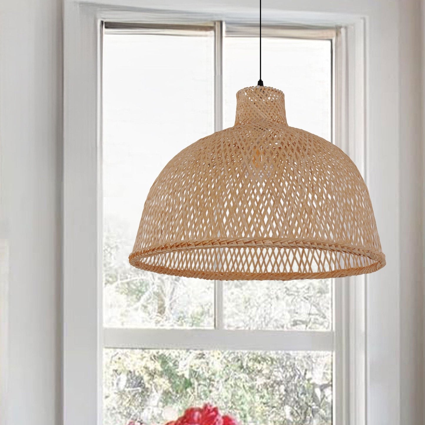 Lightsin Bamboo Dome Pendant Light – Handwoven Ceiling Lighting for Living Room & Kitchen - House Comfort