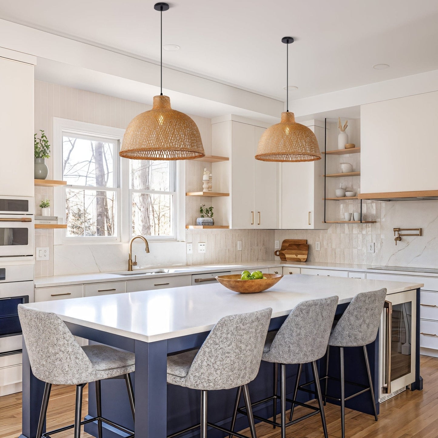 Lightsin Bamboo Dome Pendant Light – Handwoven Ceiling Lighting for Living Room & Kitchen - House Comfort