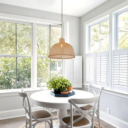 Lightsin Bamboo Dome Pendant Light – Handwoven Ceiling Lighting for Living Room & Kitchen - House Comfort