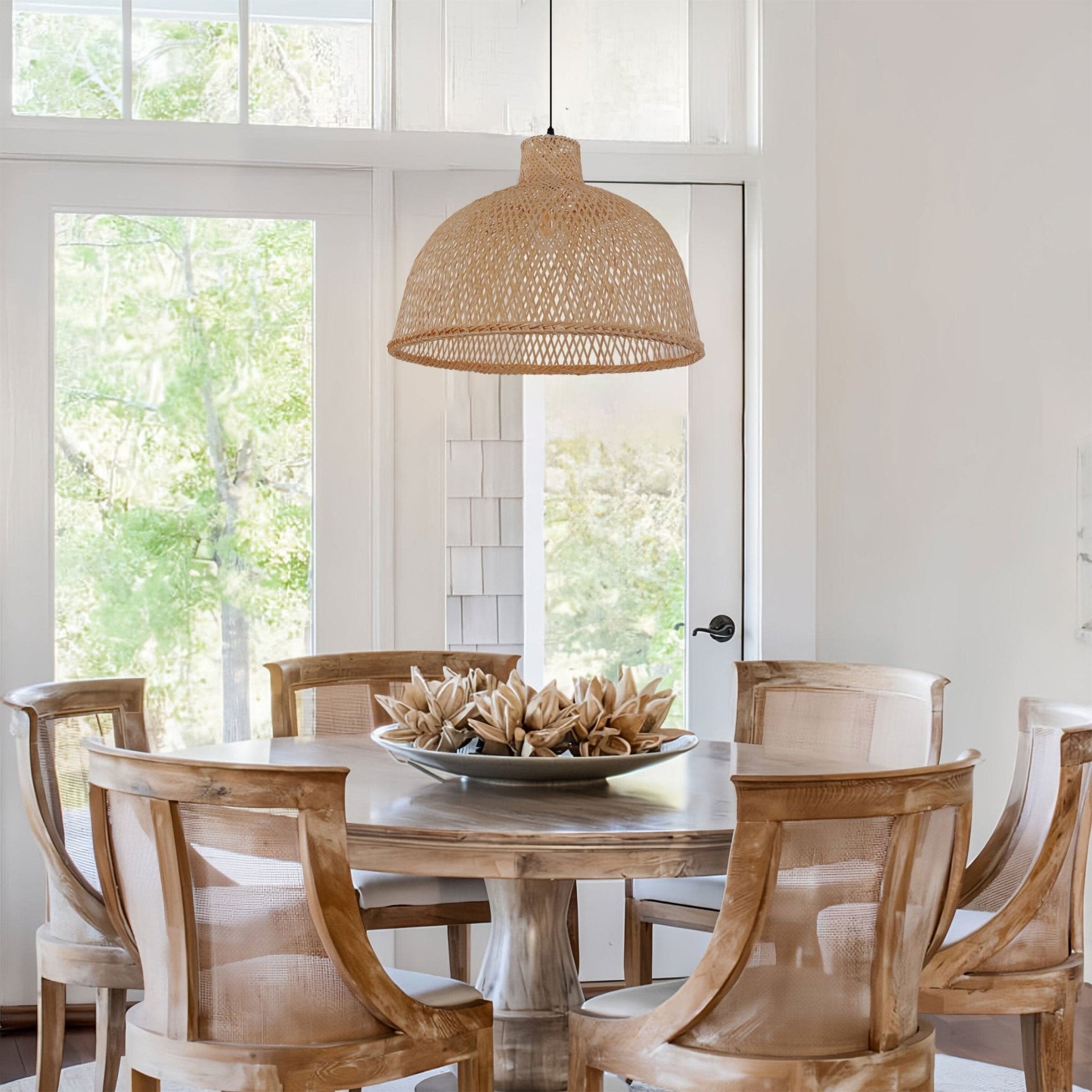 Lightsin Bamboo Dome Pendant Light – Handwoven Ceiling Lighting for Living Room & Kitchen - House Comfort